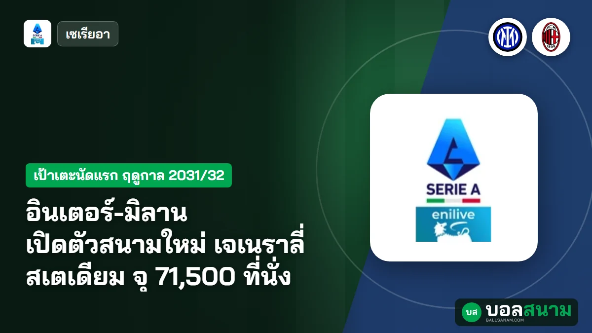 อินเตอร์-มิลาน เปิดตัวสนามใหม่ เจเนราลี่ สเตเดียม จุ 71,500 ที่นั่ง