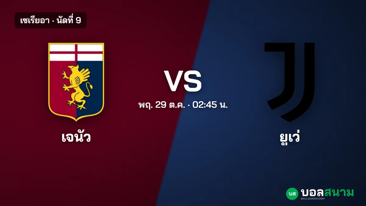 ภาพประกอบ: เจนัว พบ ยูเวนตุส เซเรียอา นัดที่ 9 เตะกี่โมง ฟอร์มและตาราง