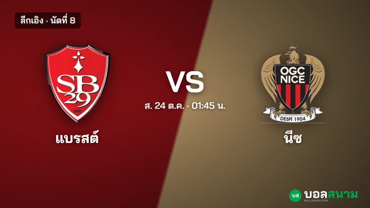 ภาพประกอบ: แบรสต์ พบ นีซ ลีกเอิง นัดที่ 8 เตะกี่โมง ฟอร์มและตาราง