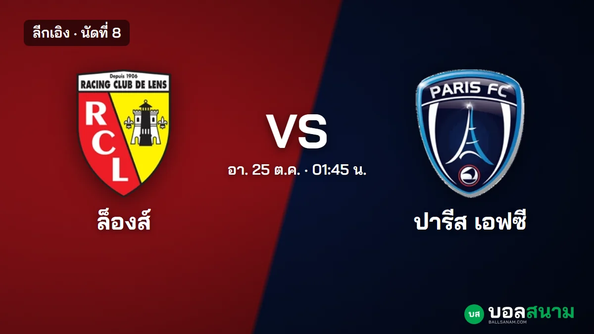 ภาพประกอบ: ล็องส์ พบ ปารีส เอฟซี ลีกเอิง นัดที่ 8 เตะกี่โมง ฟอร์มและตาราง