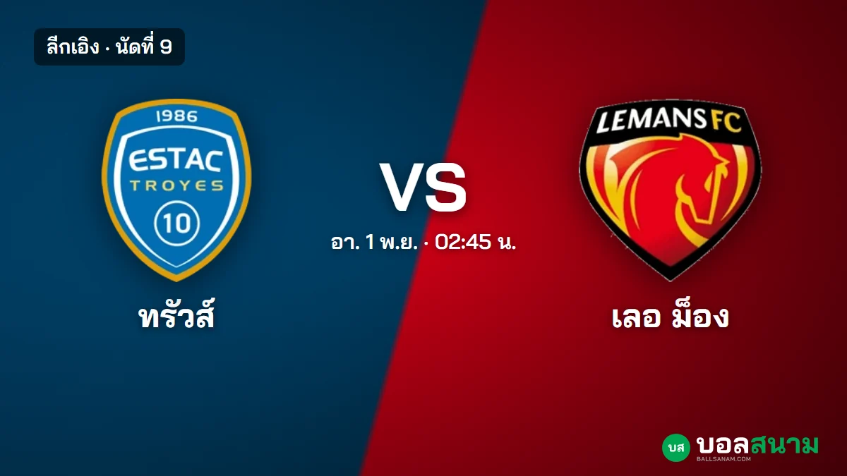 ภาพประกอบ: ทรัวส์ พบ เลอ ม็อง ลีกเอิง นัดที่ 9 เตะกี่โมง ฟอร์มและตาราง