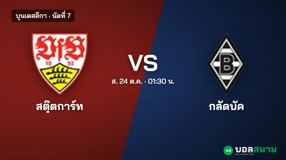ภาพประกอบ: สตุ๊ตการ์ท พบ กลัดบัค บุนเดสลีกา นัดที่ 7 เตะกี่โมง ฟอร์มและตาราง
