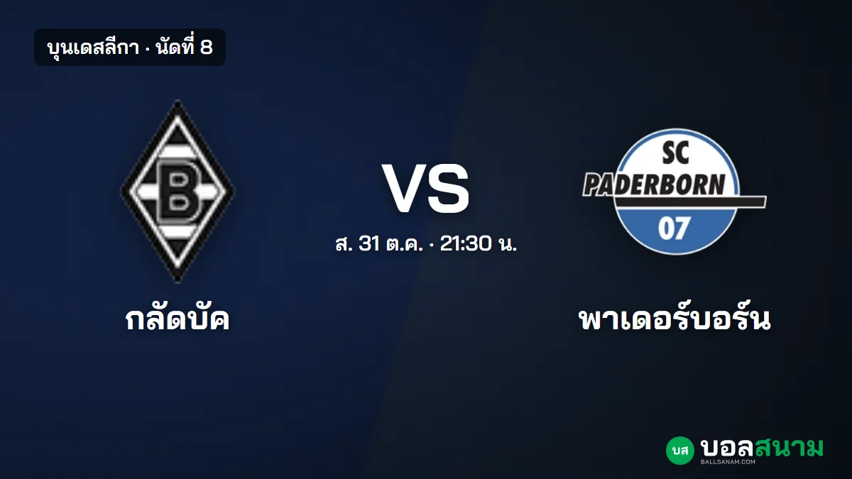 ภาพประกอบ: กลัดบัค พบ พาเดอร์บอร์น บุนเดสลีกา นัดที่ 8 เตะกี่โมง ทีมบ๊วยชนะติด 2 นัด