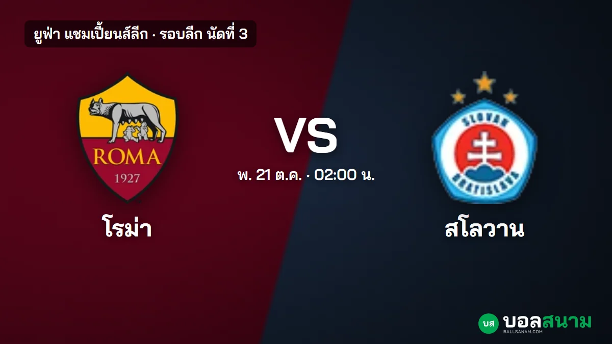 ภาพประกอบ: โรม่า พบ สโลวาน บราติสลาวา แชมเปี้ยนส์ลีก เตะกี่โมง หมาป่ายังไม่ชนะในยุโรป