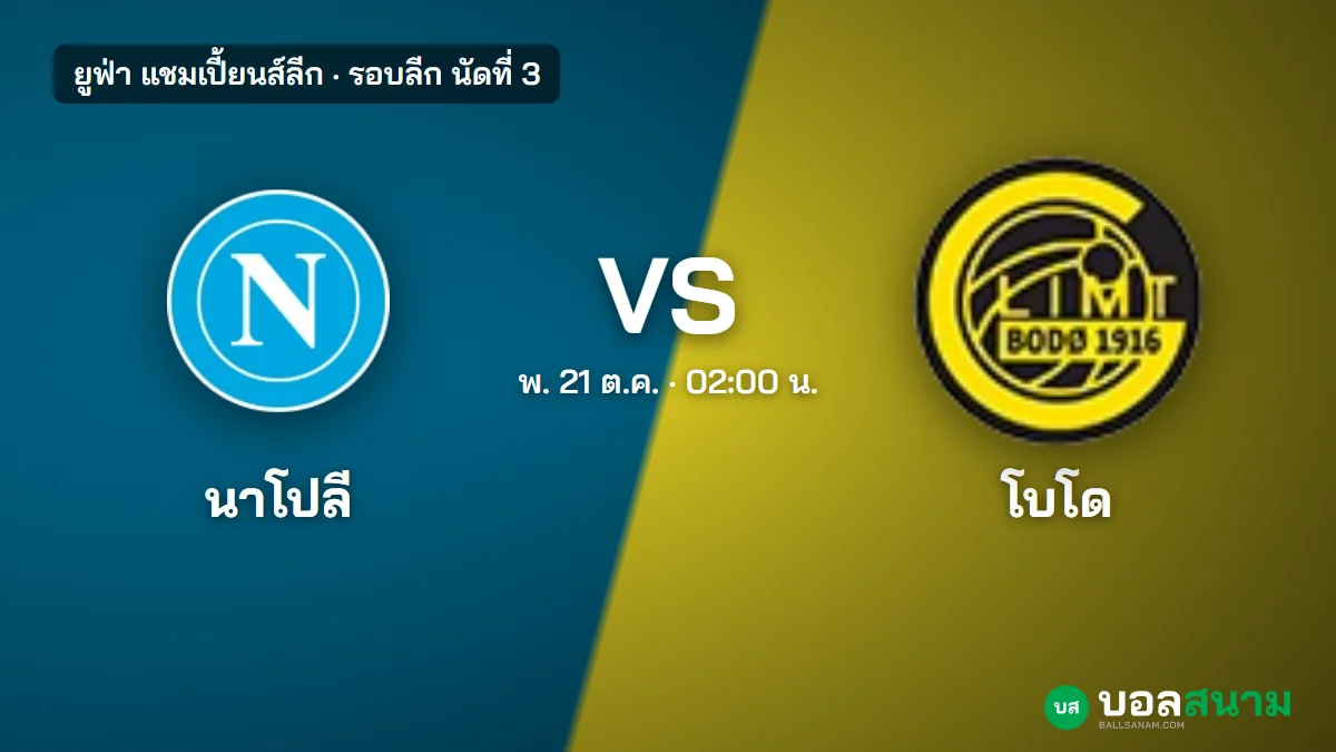 ภาพประกอบ: นาโปลี พบ โบโด กลิมท์ แชมเปี้ยนส์ลีก เตะกี่โมง นาโปลียังไม่มีแต้ม