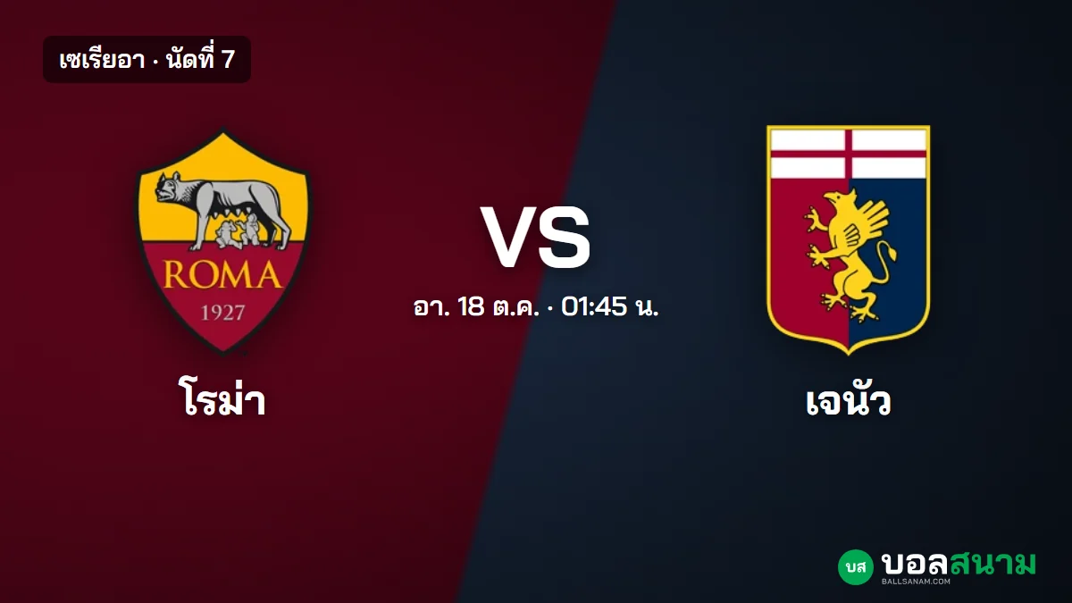 ภาพประกอบ: โรม่า พบ เจนัว เซเรียอา เตะกี่โมง ฟอร์มและตารางล่าสุด