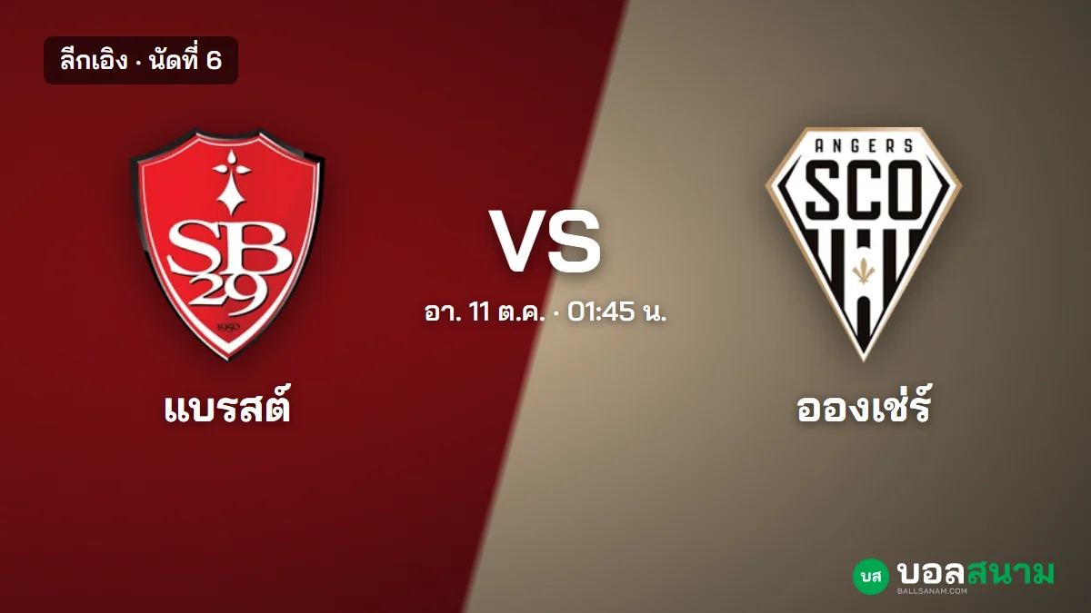 ภาพประกอบ: แบรสต์ พบ อองเช่ร์ ลีกเอิง เตะกี่โมง ฟอร์มและตารางล่าสุด