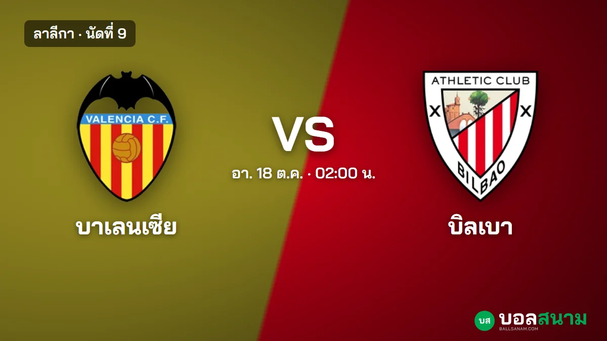 ภาพประกอบ: บาเลนเซีย พบ บิลเบา ลาลีกา เตะกี่โมง ฟอร์มและตารางล่าสุด