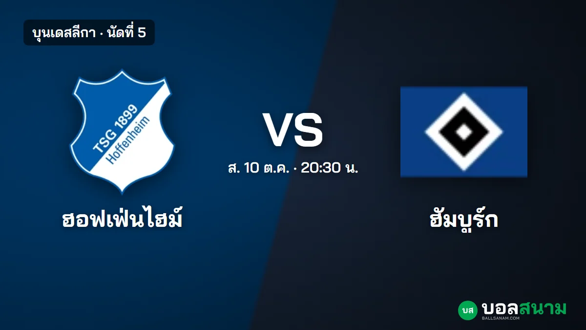 ภาพประกอบ: ฮอฟเฟ่นไฮม์ พบ ฮัมบูร์ก บุนเดสลีกา เตะกี่โมง ฟอร์มและตารางล่าสุด