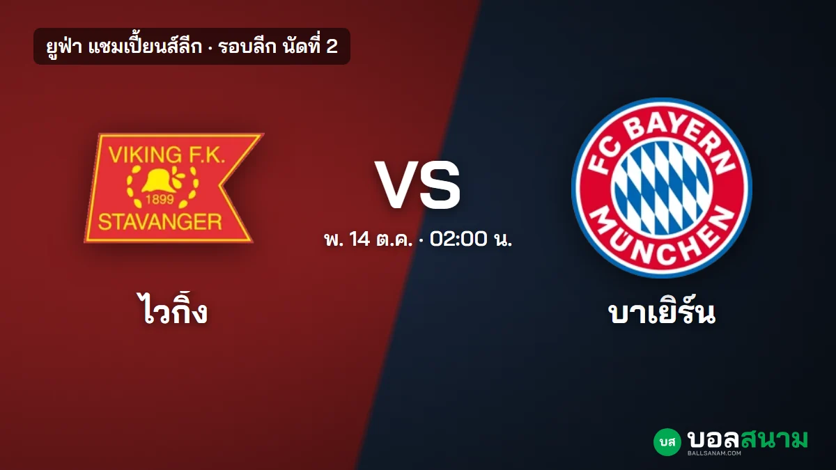 ภาพประกอบ: ไวกิ้ง พบ บาเยิร์น มิวนิก แชมเปี้ยนส์ลีก เตะกี่โมง ฟอร์มและตาราง