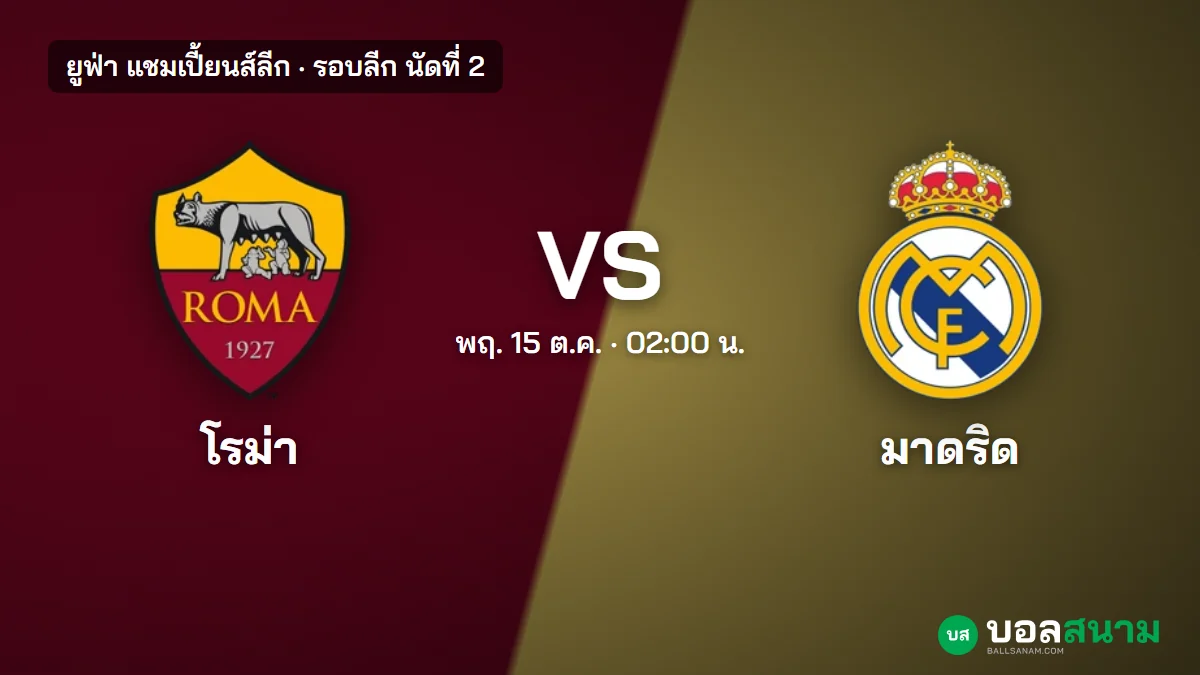ภาพประกอบ: โรม่า พบ เรอัล มาดริด แชมเปี้ยนส์ลีก เตะกี่โมง ฟอร์มและตารางล่าสุด