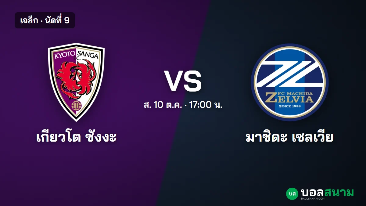 ภาพประกอบ: เกียวโต ซังงะ พบ มาชิดะ เซลเวีย เจลีก เตะกี่โมง ฟอร์มและตาราง