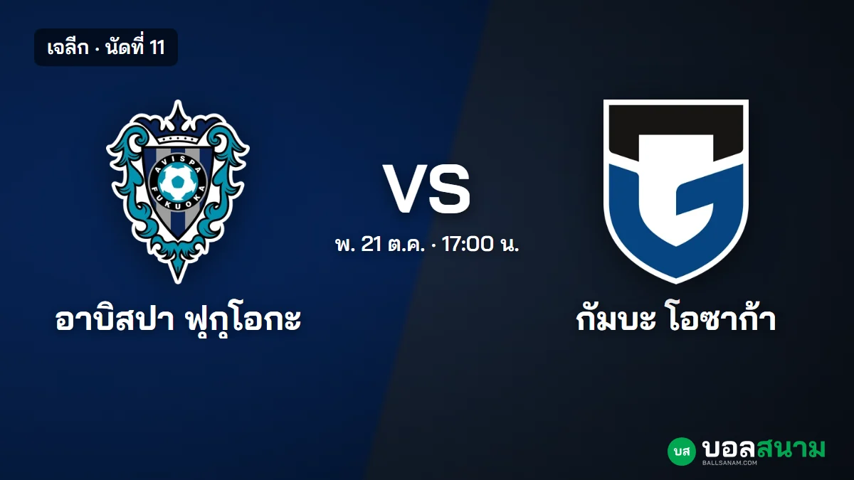 ภาพประกอบ: ฟุกุโอกะ พบ กัมบะ โอซาก้า เจลีก เตะกี่โมง ฟอร์มและตาราง