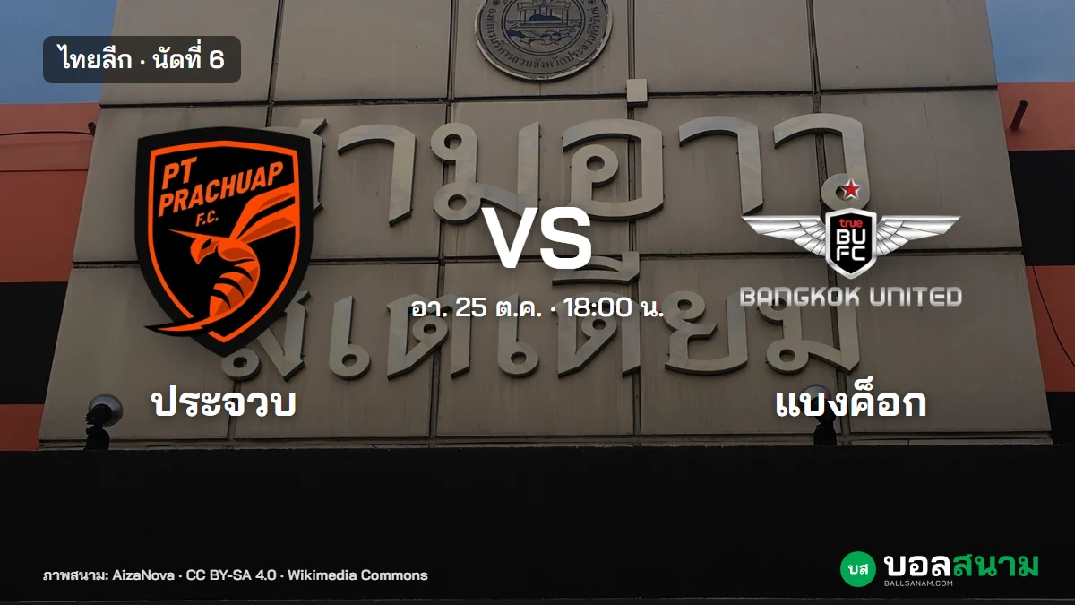 ภาพประกอบ: ประจวบ พบ แบงค็อก ไทยลีก นัดที่ 6 เตะกี่โมง ฟอร์มและตารางล่าสุด