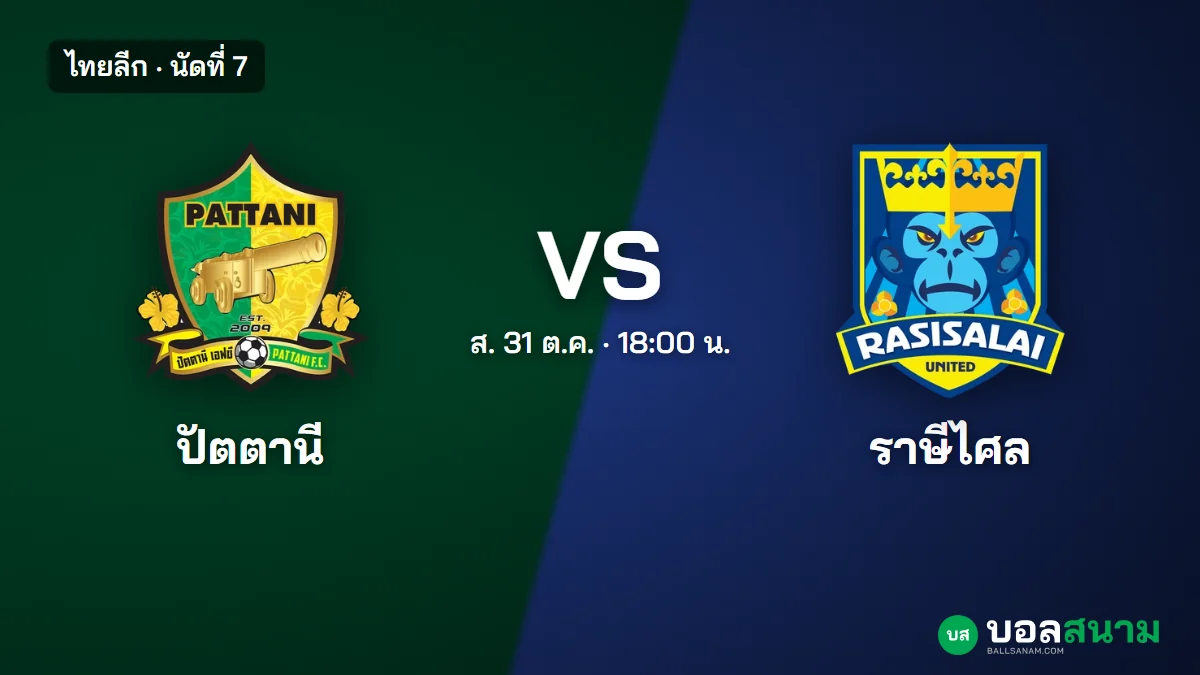 ภาพประกอบ: ปัตตานี พบ ราษีไศล ไทยลีก นัดที่ 7 เตะกี่โมง ฟอร์มและตารางล่าสุด