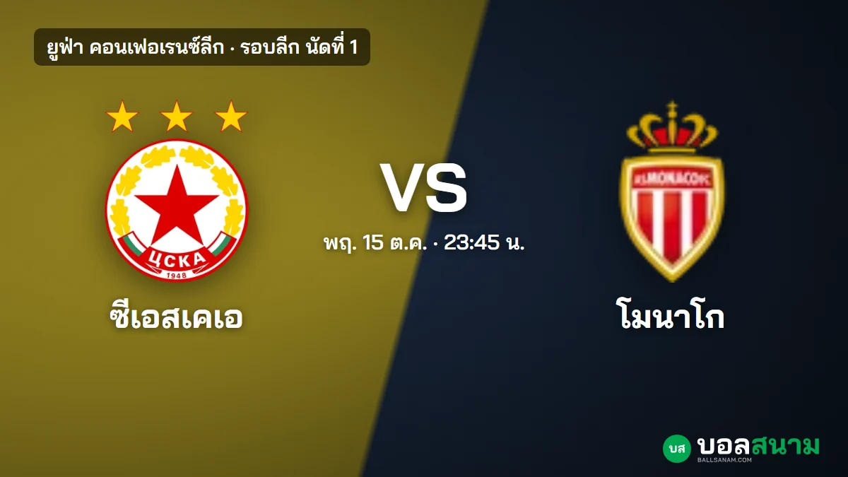 ภาพประกอบ: ซีเอสเคเอ โซเฟีย พบ โมนาโก คอนเฟอเรนซ์ลีก เตะกี่โมง ฟอร์มล่าสุด