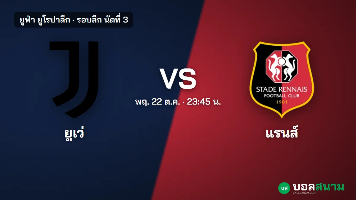 ภาพประกอบ: ยูเวนตุส พบ แรนส์ ยูโรปาลีก เตะกี่โมง ฟอร์ม และแนวโน้มตัวจริง