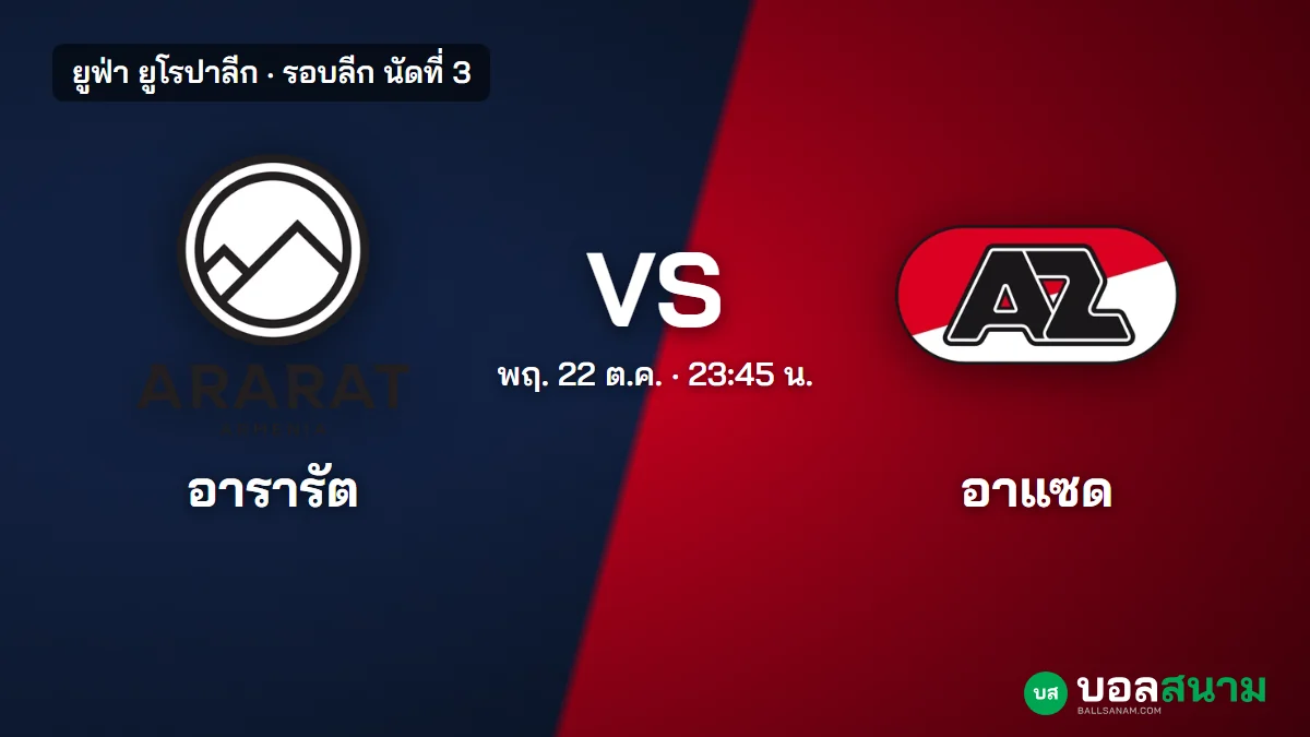 ภาพประกอบ: อารารัต-อาร์เมเนีย พบ อาแซด อัลค์มาร์ ยูโรปาลีก เตะกี่โมง แนวโน้มตัวจริง