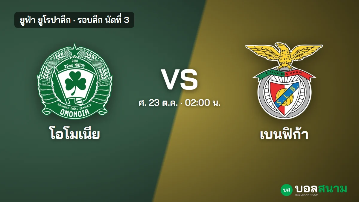 ภาพประกอบ: โอโมเนีย พบ เบนฟิก้า ยูโรปาลีก เตะกี่โมง ฟอร์ม และแนวโน้มตัวจริง