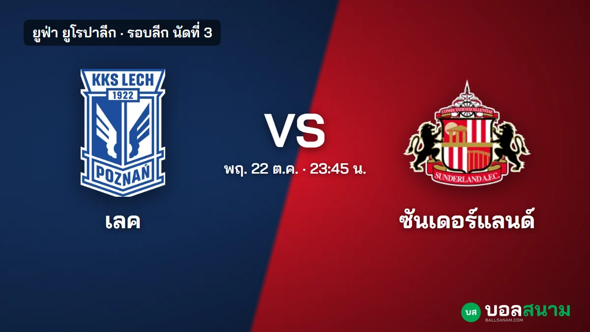 ภาพประกอบ: เลค พอซนาน พบ ซันเดอร์แลนด์ ยูโรปาลีก เตะกี่โมง ฟอร์ม และแนวโน้มตัวจริง