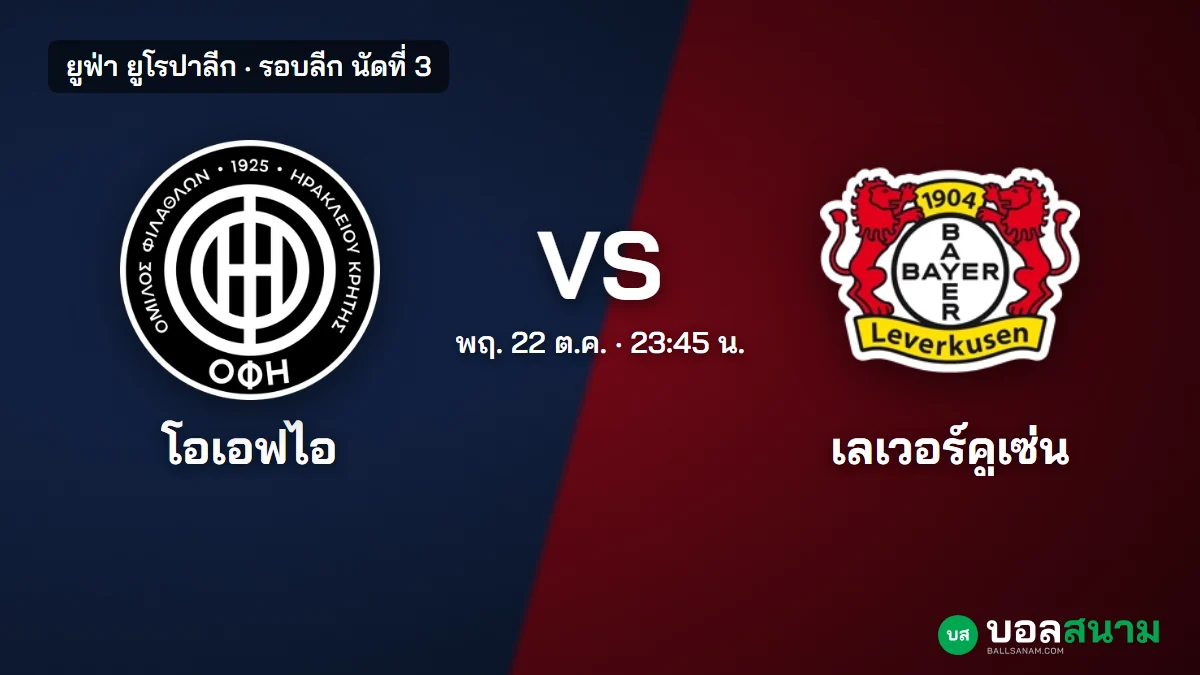 ภาพประกอบ: โอเอฟไอ ครีต พบ เลเวอร์คูเซ่น ยูโรปาลีก เตะกี่โมง ฟอร์ม และแนวโน้มตัวจริง