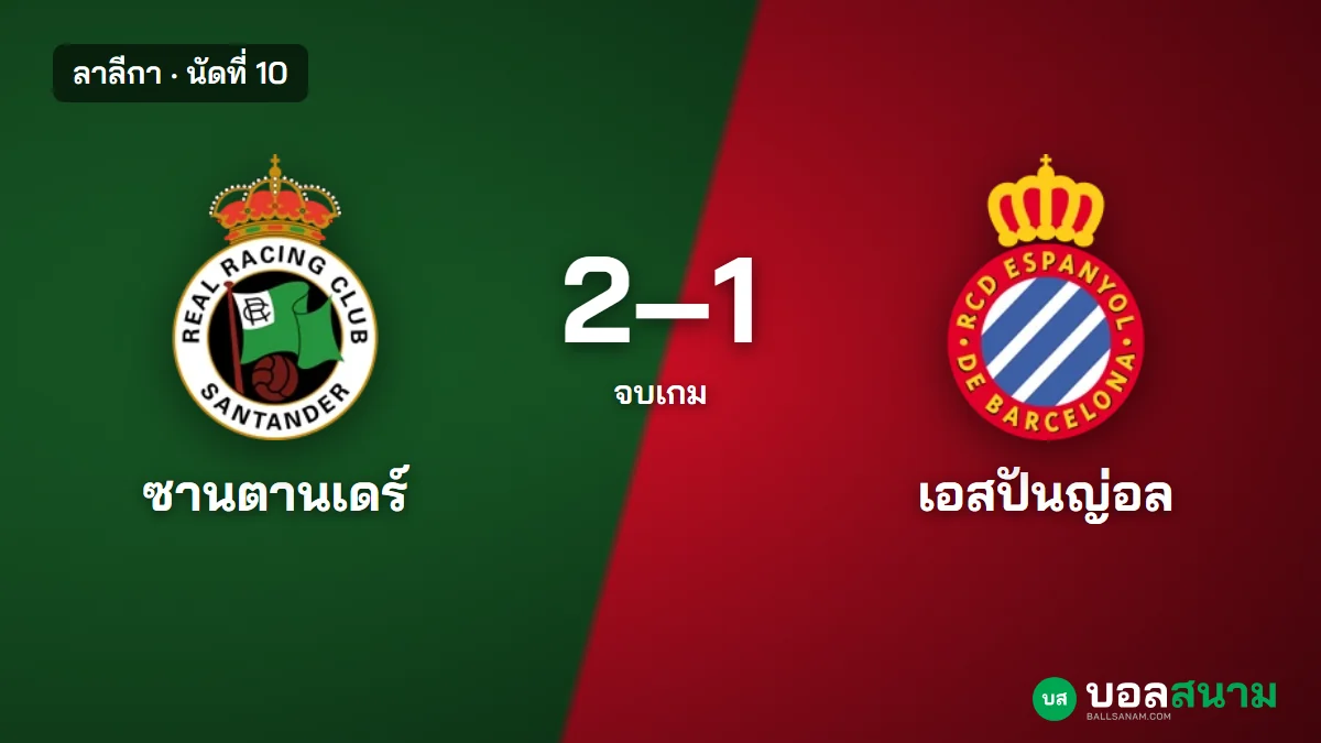 ภาพประกอบ: ราซิ่ง ซานตานเดร์ 2-1 เอสปันญ่อล พลิกแซงครึ่งหลัง ยิงตรงกรอบ 9 ต่อ 1
