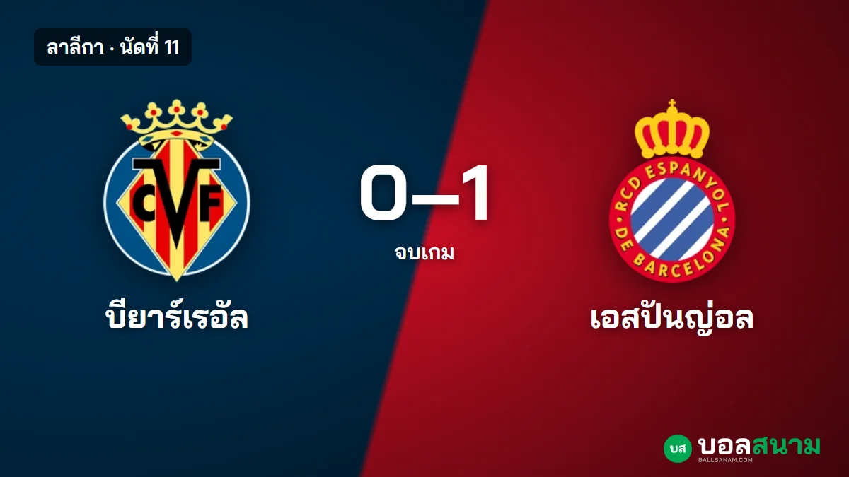 ภาพประกอบ: บียาร์เรอัล 0-1 เอสปันญ่อล ลาลีกา นัดที่ 11 กาเบรร่ายิงชัยหนีโซนตกชั้น