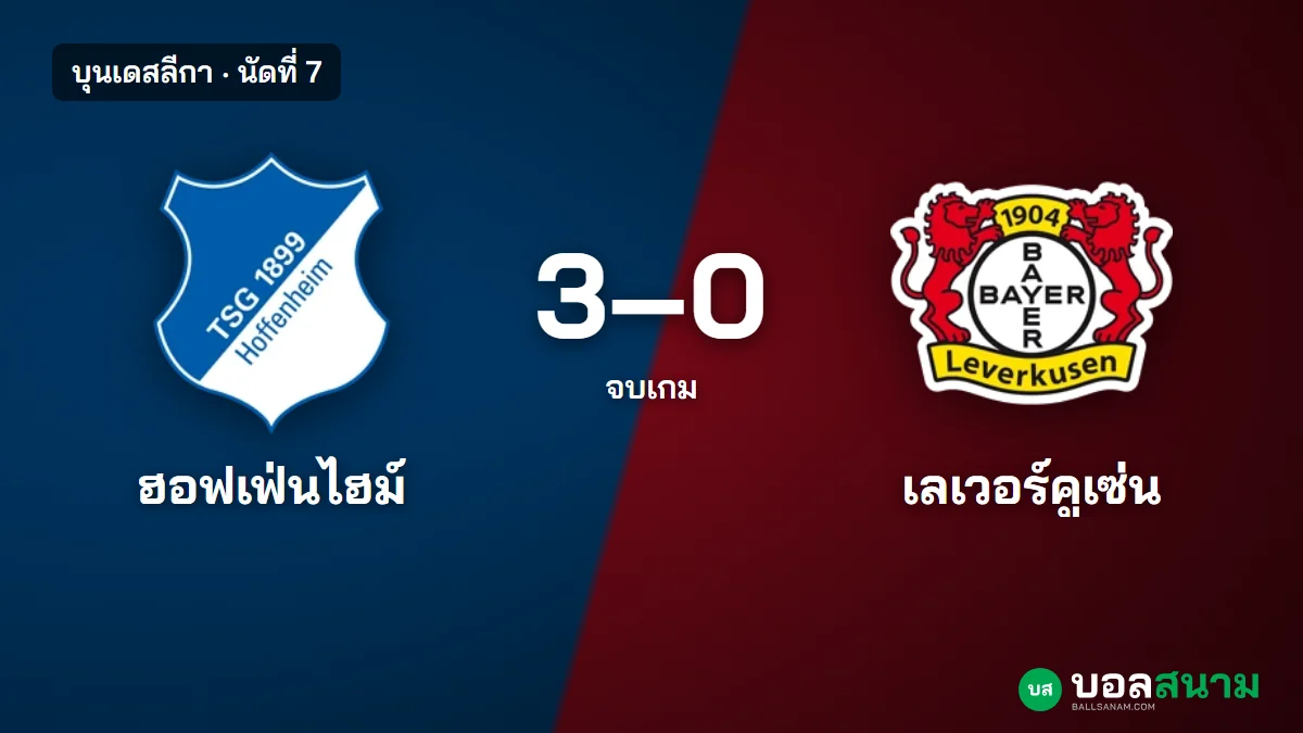 ภาพประกอบ: ฮอฟเฟ่นไฮม์ 3-0 เลเวอร์คูเซ่น ผลบอลบุนเดสลีกา นัดที่ 7 ยิงรัว 3 ประตูท้ายเกม