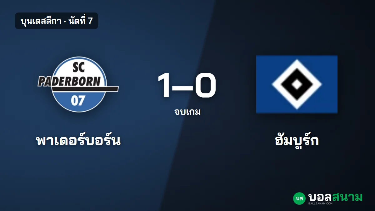 ภาพประกอบ: พาเดอร์บอร์น 1-0 ฮัมบูร์ก ผลบอลบุนเดสลีกา นัดที่ 7 ฟิลิปป์ยิงนาที 88