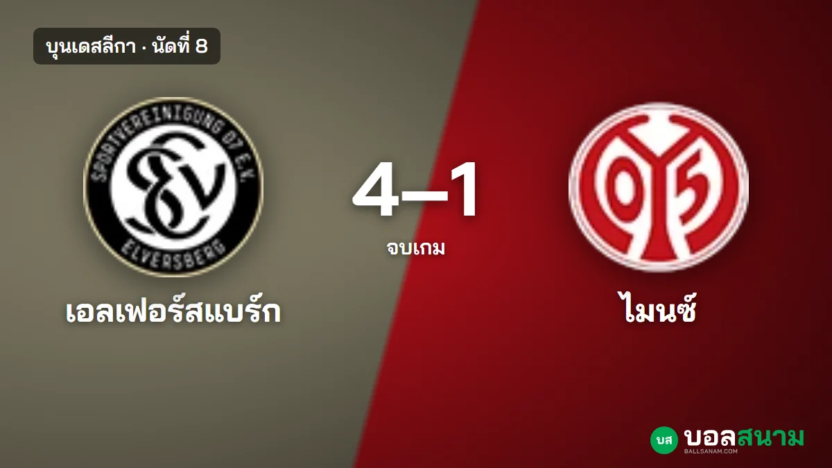 ภาพประกอบ: เอลเฟอร์สแบร์ก 4-1 ไมนซ์ บุนเดสลีกา นัดที่ 8 ยิงตรงกรอบ 6 ได้ 4 ประตู
