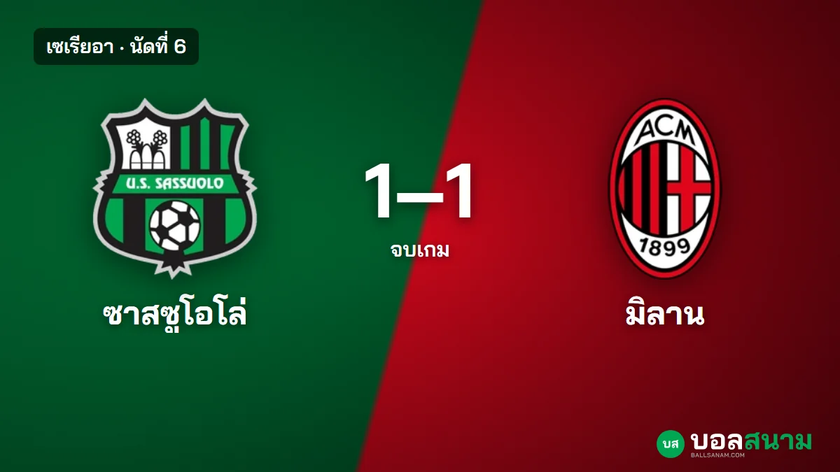 ภาพประกอบ: ซาสซูโอโล่ 1-1 เอซี มิลาน เซเรียอา นัดที่ 6 สถิติหลังเกม