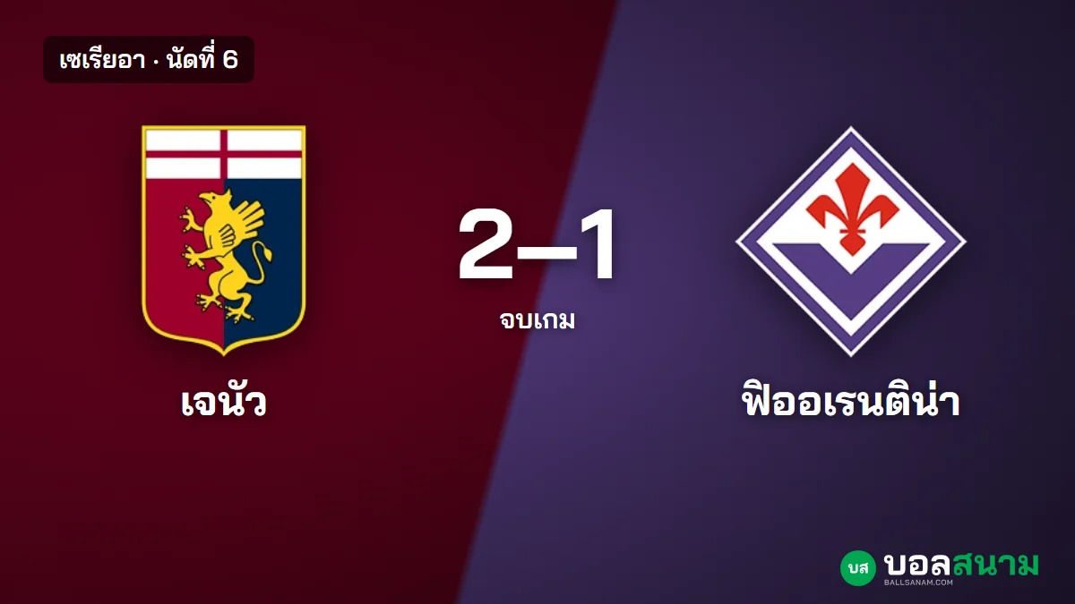 ภาพประกอบ: เจนัว 2-1 ฟิออเรนติน่า เซเรียอา นัดที่ 6 สถิติหลังเกมและตารางล่าสุด