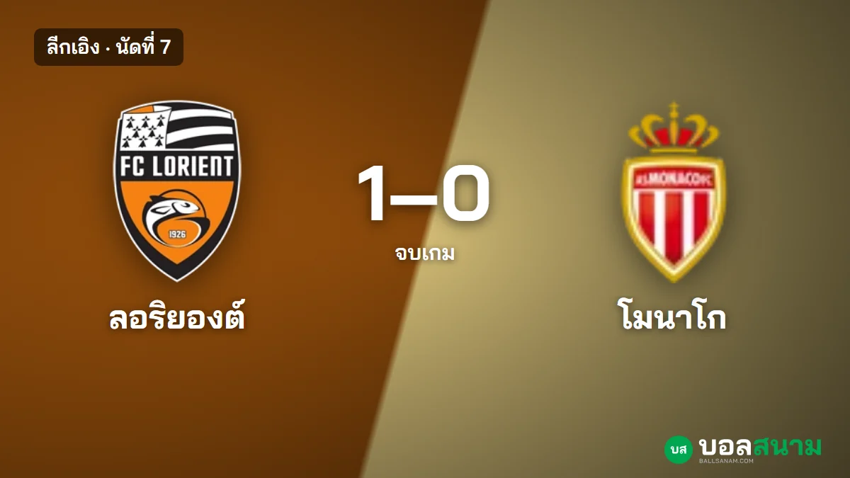ภาพประกอบ: ลอริยองต์ 1-0 โมนาโก ลีกเอิง นัดที่ 7 สถิติหลังเกมและตาราง
