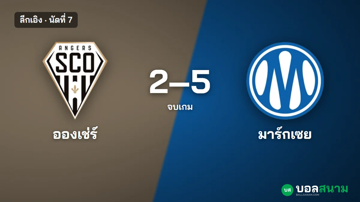 ภาพประกอบ: อองเช่ร์ 2-5 มาร์กเซย ลีกเอิง นัดที่ 7 สถิติหลังเกมและตาราง
