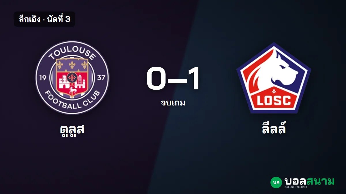 ภาพประกอบ: ตูลูส 0-1 ลีลล์ ผลบอลลีกเอิง นัดที่ 3 และผลต่อตาราง