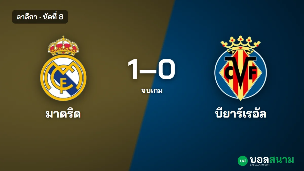 ภาพประกอบ: เรอัล มาดริด 1-0 บียาร์เรอัล ผลบอลลาลีกา ดิโอมันเดยิงประตูเดียว