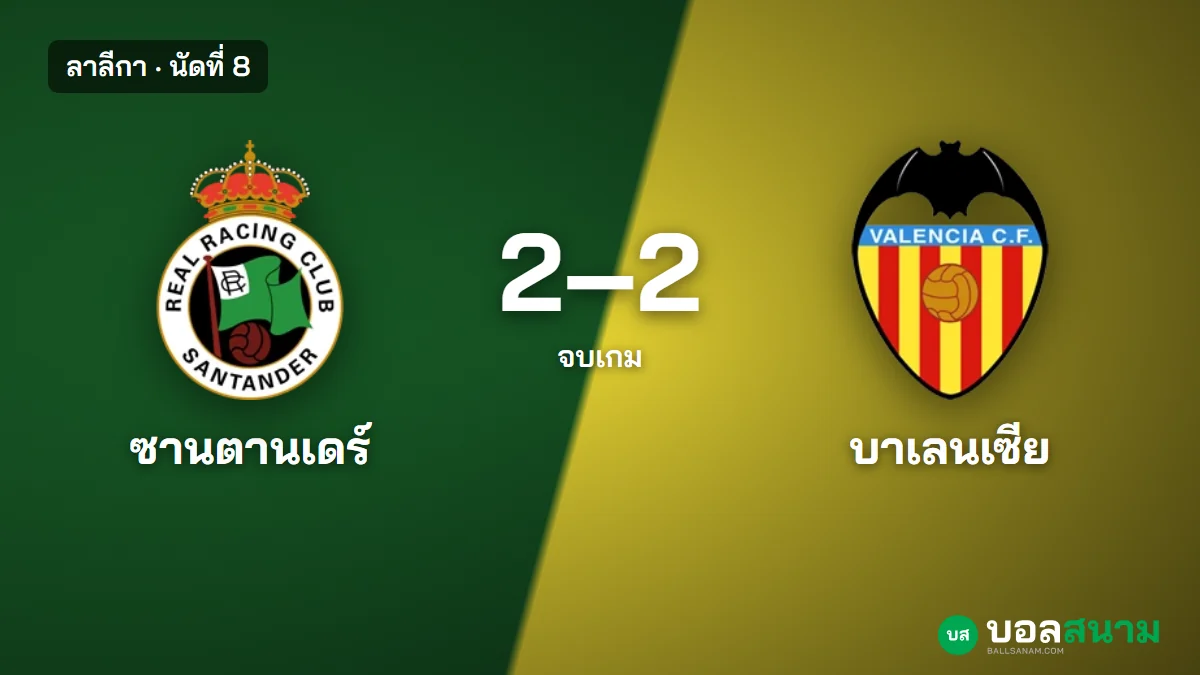 ภาพประกอบ: ราซิ่ง ซานตานเดร์ 2-2 บาเลนเซีย ผลบอลลาลีกา ยิง 20 ครั้งแต่ได้แค่แต้มเดียว