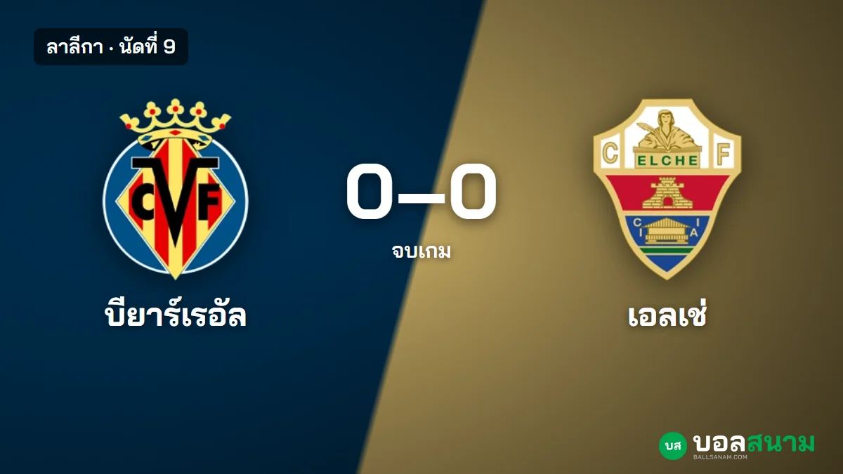 ภาพประกอบ: บียาร์เรอัล เสมอ เอลเช่ 0-0 ยิง 20 ครั้งแต่ไม่ได้ประตู ลาลีกา นัดที่ 9