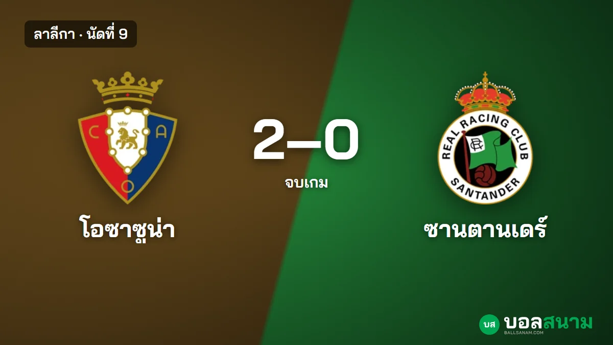 ภาพประกอบ: โอซาซูน่า 2-0 ซานตานเดร์ ลาลีกา นัดที่ 9 สถิติหลังเกมและตาราง