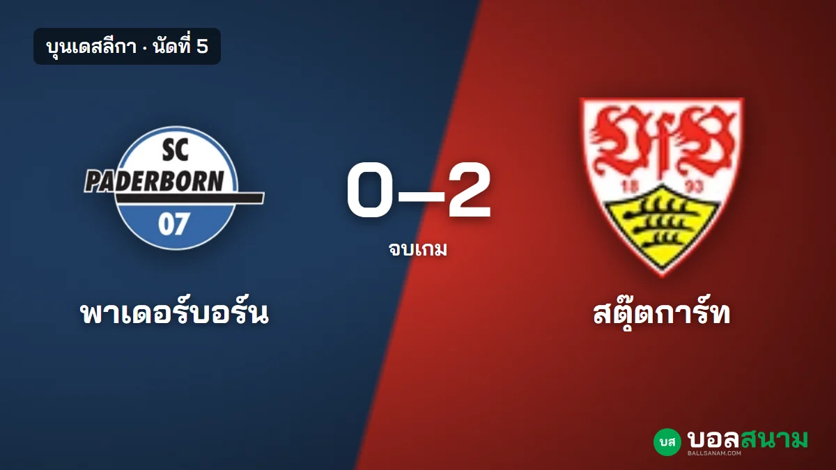 ภาพประกอบ: พาเดอร์บอร์น 0-2 สตุ๊ตการ์ท บุนเดสลีกา นัดที่ 5 สถิติหลังเกมและตาราง