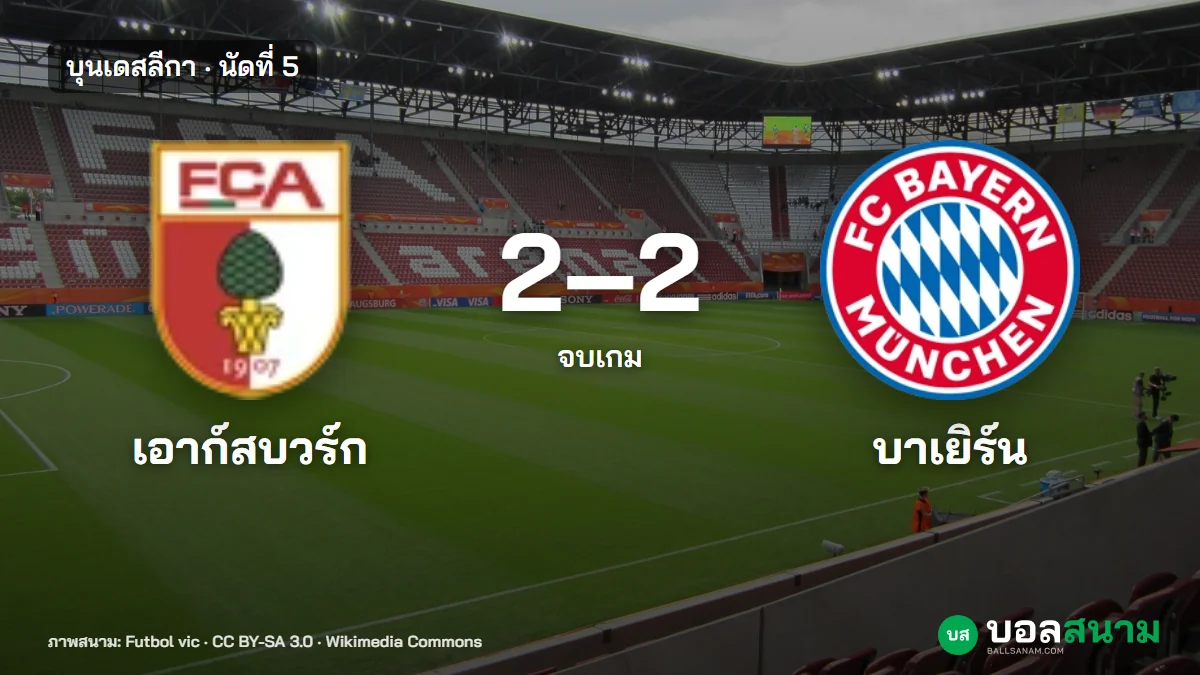 ภาพประกอบ: เอาก์สบวร์ก 2-2 บาเยิร์น มิวนิก บุนเดสลีกา นัดที่ 5 สถิติหลังเกม