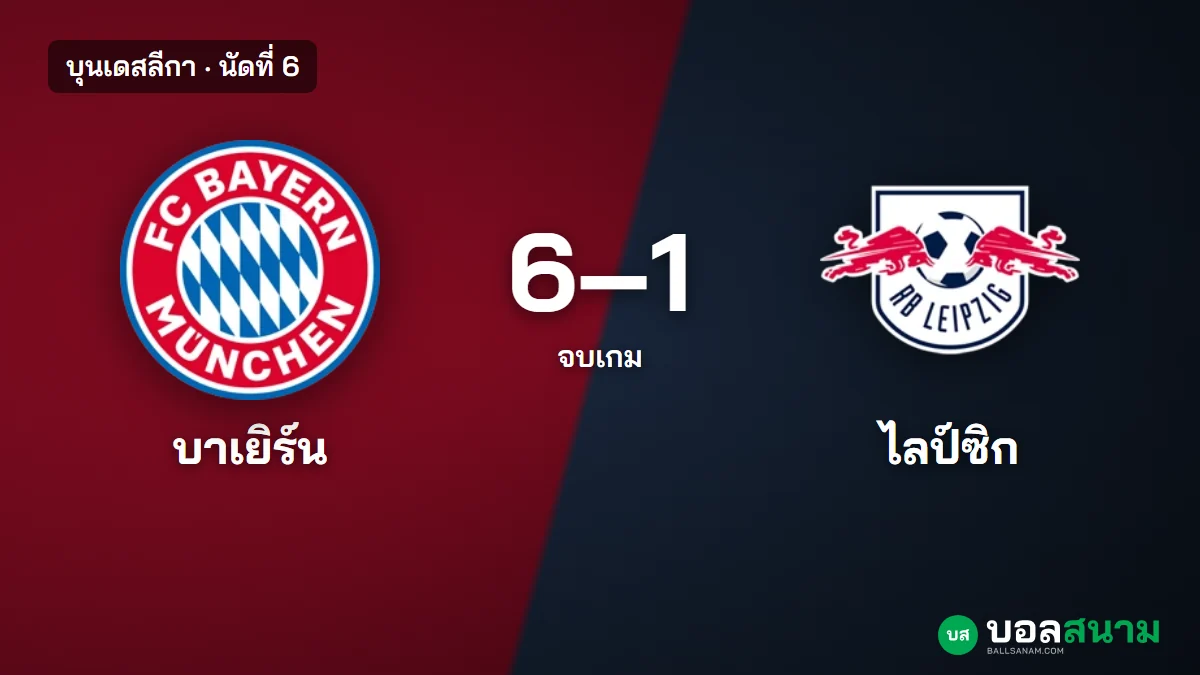 ภาพประกอบ: บาเยิร์น 6-1 ไลป์ซิก หลุยส์ ดิอาซแฮตทริก บาเยิร์นแต้มเท่าดอร์ทมุนด์