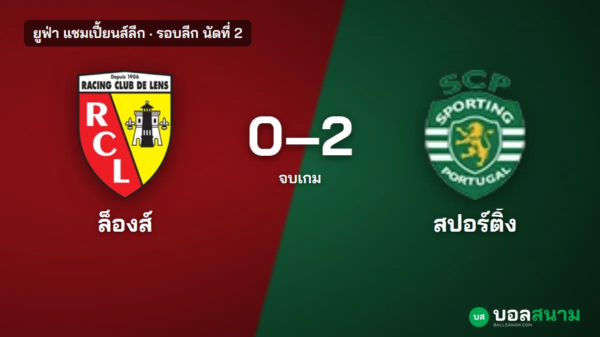 ภาพประกอบ: ล็องส์ 0-2 สปอร์ติ้ง ผลบอลแชมเปี้ยนส์ลีก ซัวเรซยิง 4 นัดติด