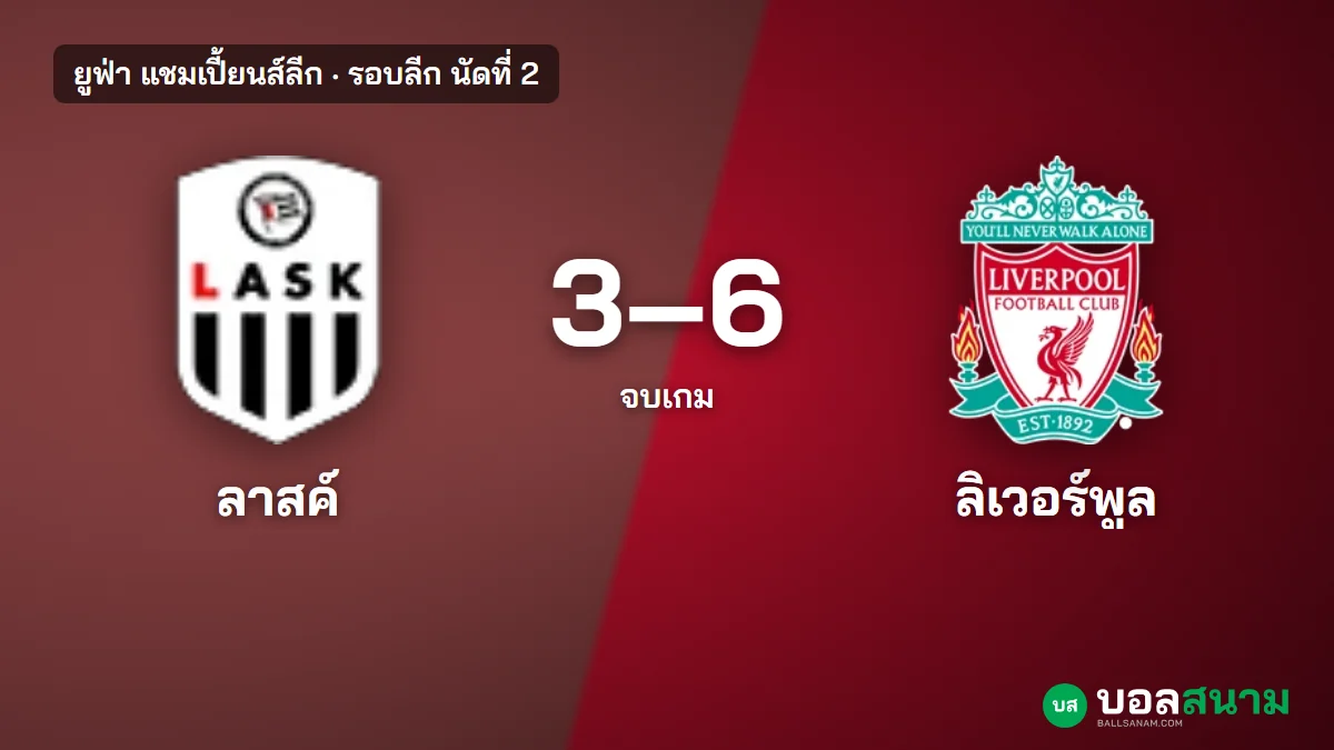 ภาพประกอบ: ลาสค์ ลินซ์ 3-6 ลิเวอร์พูล ผลบอลแชมเปี้ยนส์ลีก บาร์โกล่าแฮตทริก
