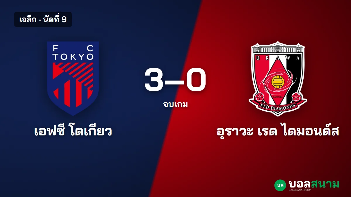 ภาพประกอบ: เอฟซี โตเกียว 3-0 อุราวะ เรดส์ ผลบอลเจลีก นัดที่ 9 สถิติและตาราง