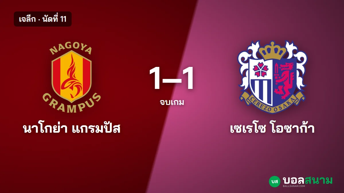ภาพประกอบ: นาโกย่า 1-1 เซเรโซ ผลบอลเจลีก นัดที่ 11 นากายามะยิงนาที 3 ซับบักตีเสมอ
