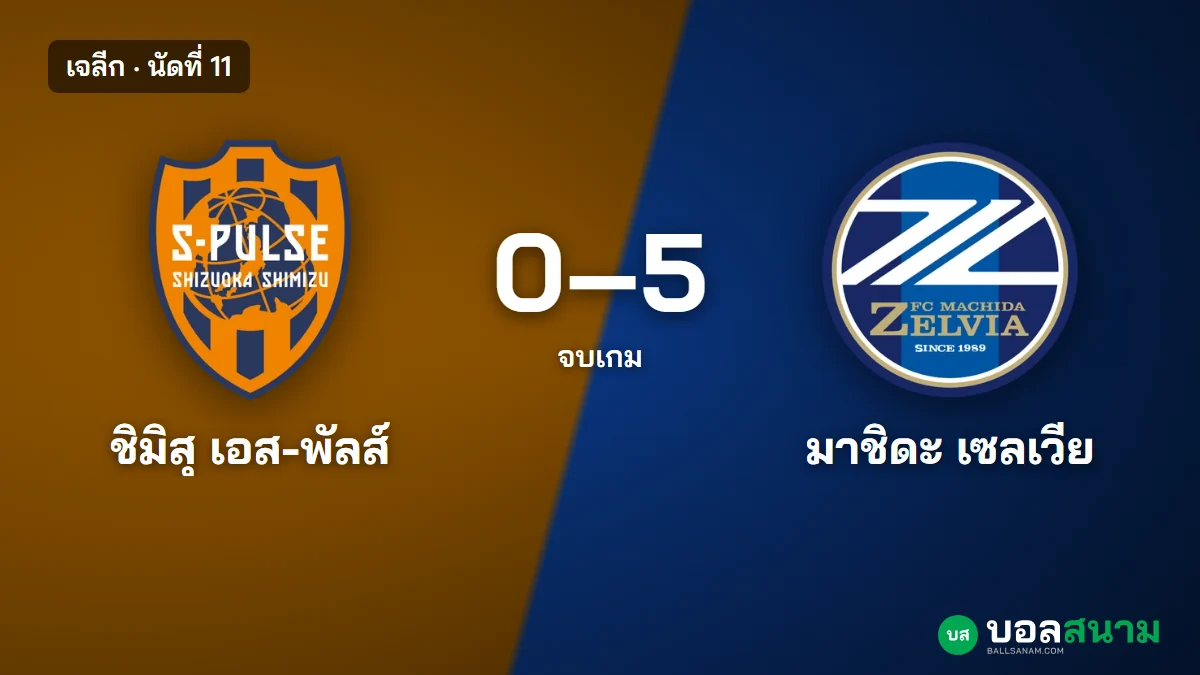ภาพประกอบ: ชิมิสุ 0-5 มาชิดะ ผลบอลเจลีก นัดที่ 11 นิชิมูระแฮตทริก มาชิดะขึ้นจ่าฝูง