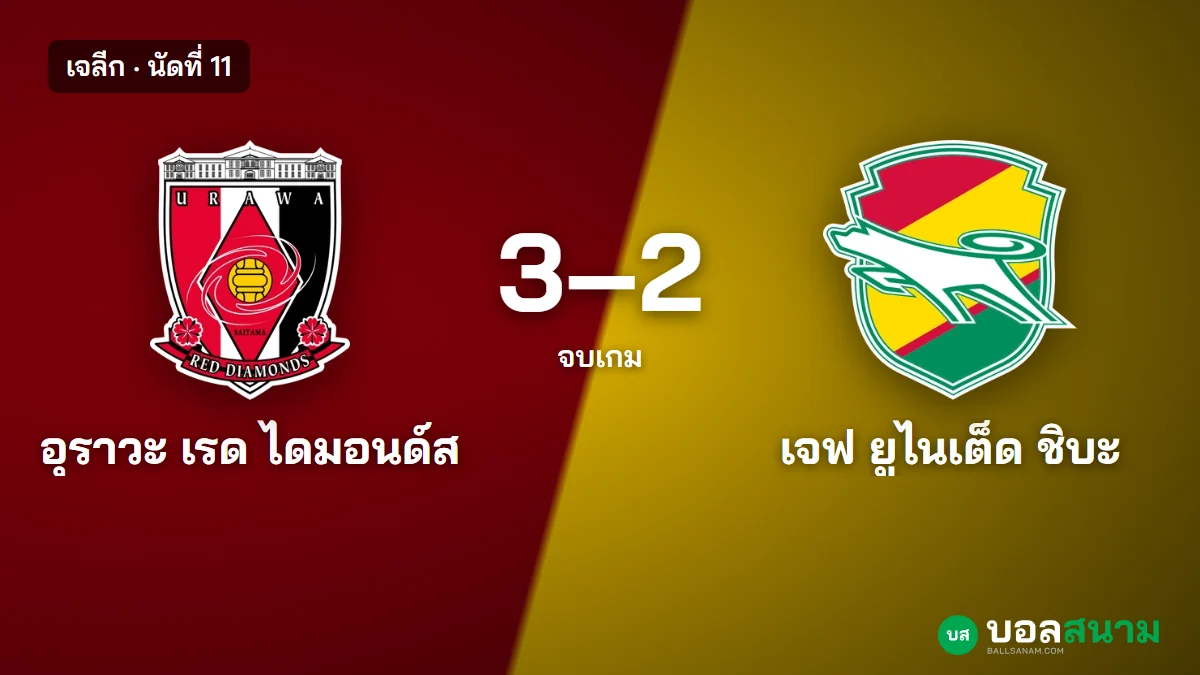 ภาพประกอบ: อุราวะ 3-2 เจฟ ชิบะ ผลบอลเจลีก นัดที่ 11 ซาสะยิงชัยอีกนัด อุราวะชนะ 2 นัดติด