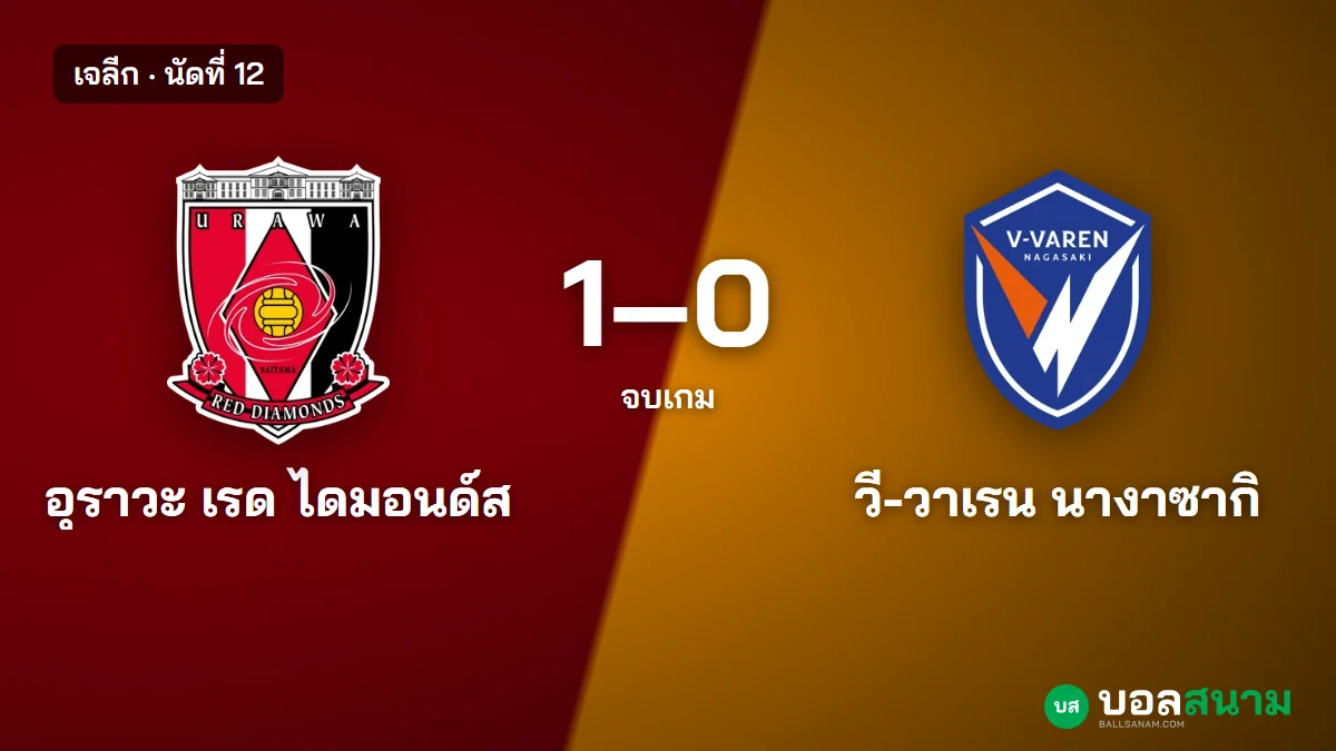 ภาพประกอบ: อุราวะ 1-0 นางาซากิ ผลบอลเจลีก นัดที่ 12 ซาวิโอยิงประตูเดียว ชนะ 3 นัดติด