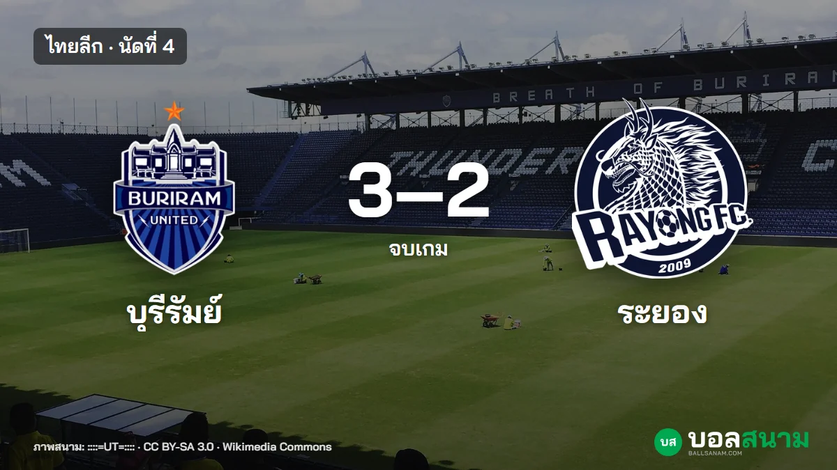 ภาพประกอบ: บุรีรัมย์ 3-2 ระยอง ไทยลีก นัดที่ 4 สถิติหลังเกมและตารางล่าสุด